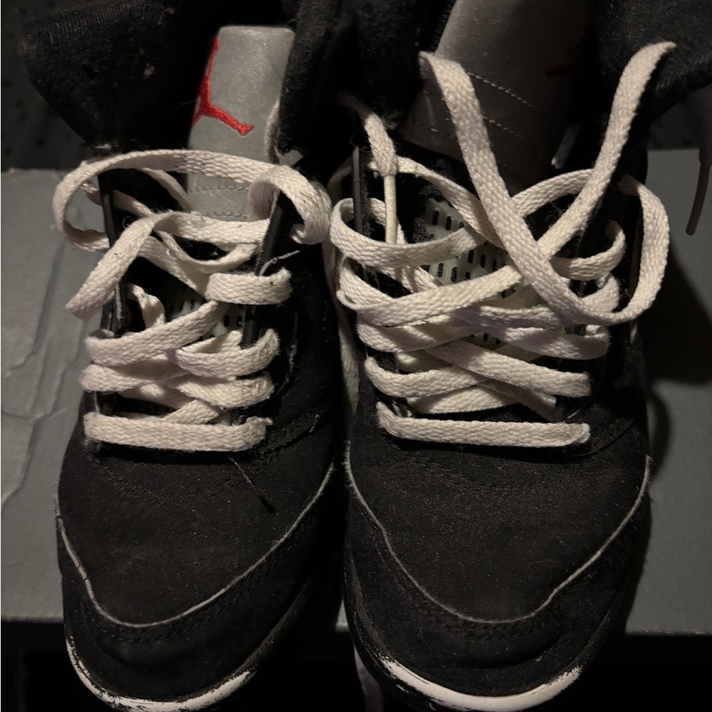 Black and White Sneakers with Red Logo